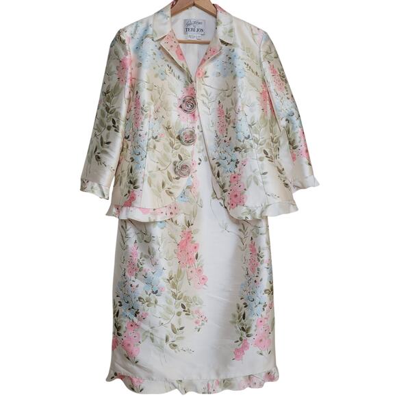 VTG Rickie Freeman for Teri Jon Silk Taffeta Floral Pastel Dress+Jacket Set✨️12 - Picture 1 of 16
